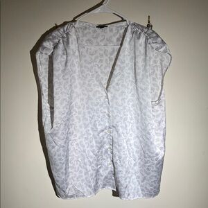 Ann Taylor White Boxy Blouse with Buttoned Front